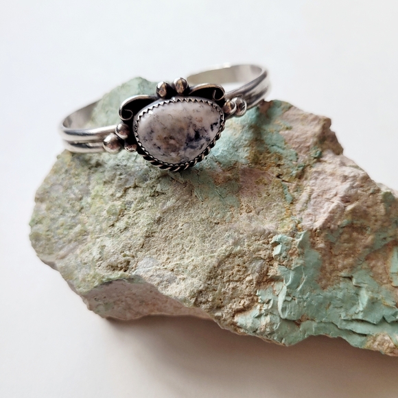 White Buffalo Cuff Bracelet Sterling Silver Native American Handmade